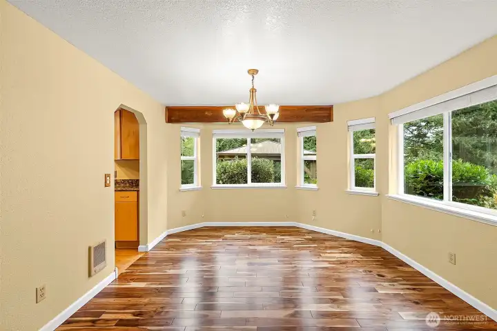 The spacious dining room