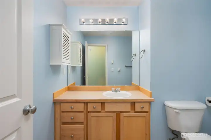 Large bathroom with single vanity
