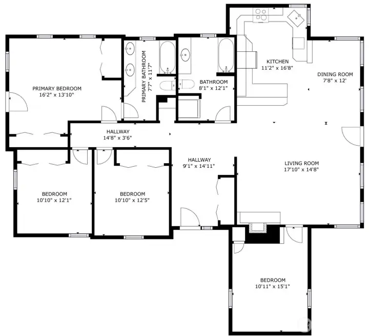 Floor plan - dimensions are approximate.  There is an unfinished basement/crawl space not depicted here.