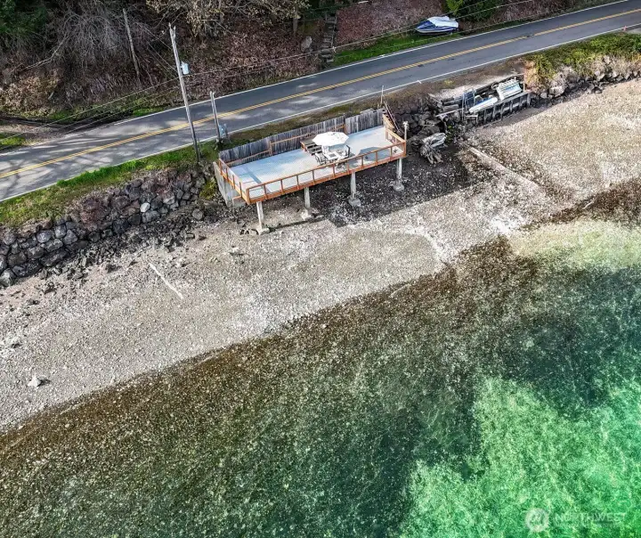 Overhead showing the oyster bed line in green.