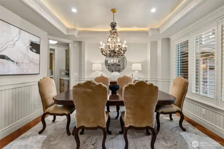 Entertain under the hand-painted 200 year old chandelier from Paris. Entertain under the hand-painted 200 year old chandelier from Paris.