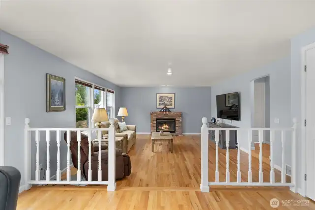 This view is from the kitchen to the fireside family room.