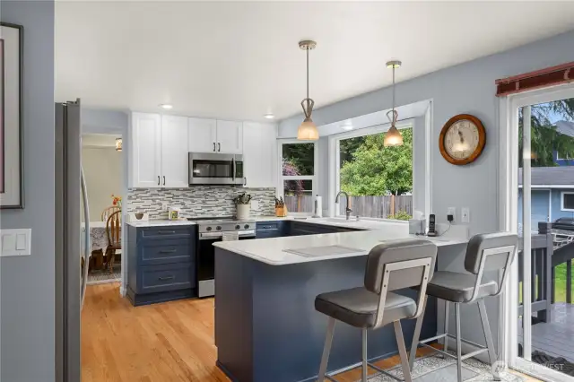 The kitchen was remodeled in 2019 with new cabinets and  countertops.
