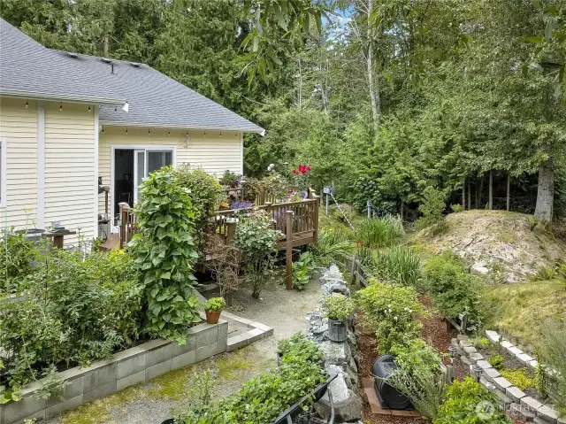 Mature landscaping.