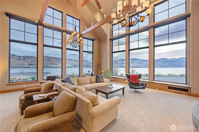 Living room features unbelievable views everywhere.
