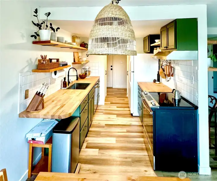 Butcher block counters, new dishwasher and appliances
