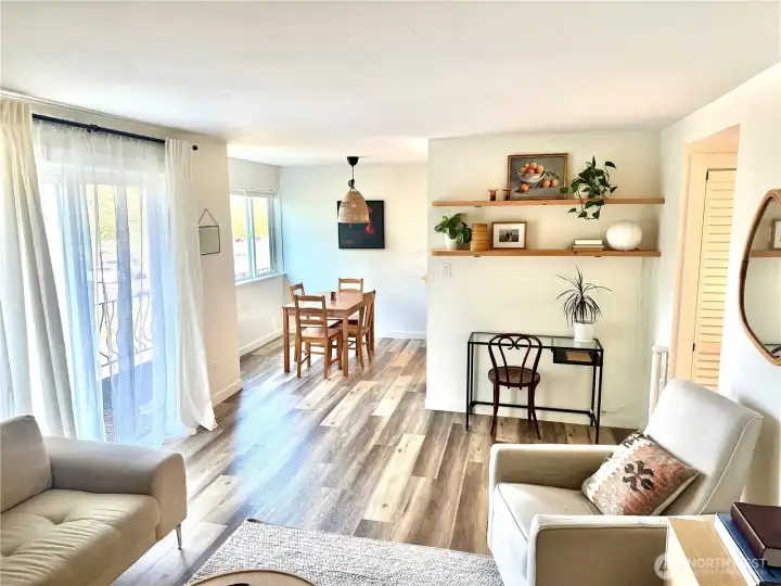 Open concept from living to eating and kitchen