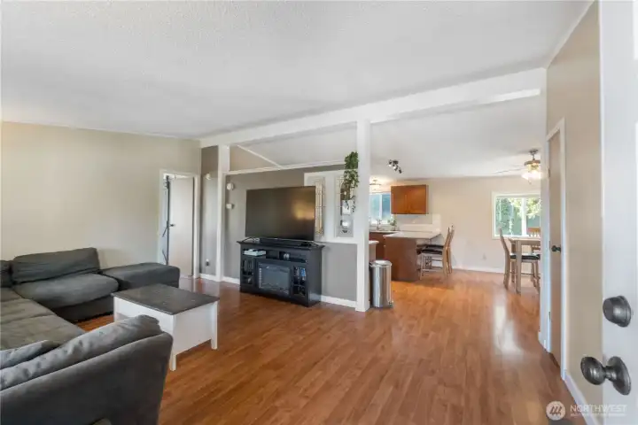 From the front door looking towards the kitchen and eating area.