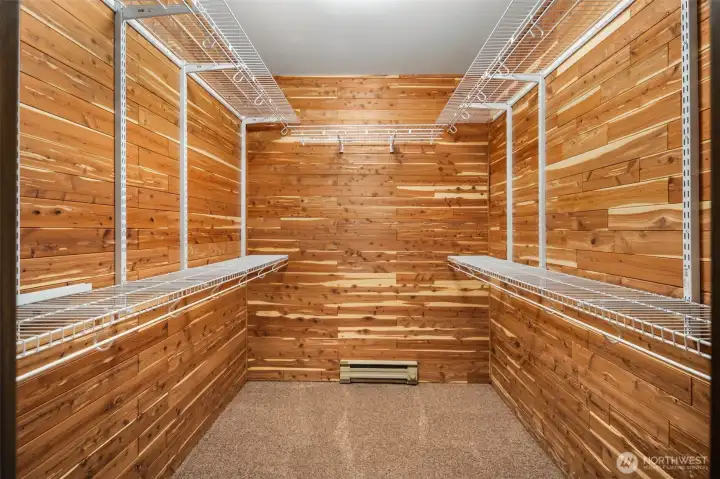 One of three generous walk-in closets