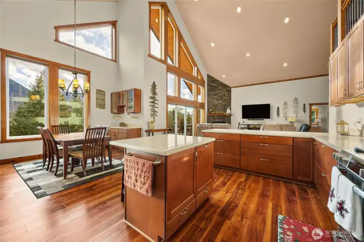 Seamless flow between the kitchen and dining areas--perfect for hosting