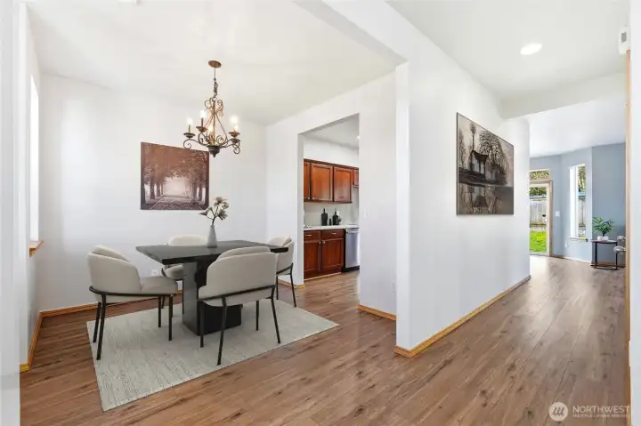 here’s ample room for a full-size dining table and buffet. It’s ideal for hosting holiday dinners or casual gatherings alike.