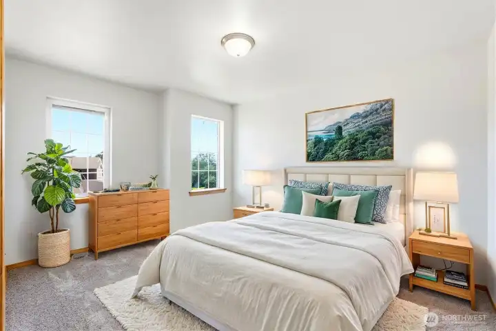 They’re perfect for household members, guests, or hobby rooms. The upstairs layout provides both separation and convenience. [Photo is virtually staged.]