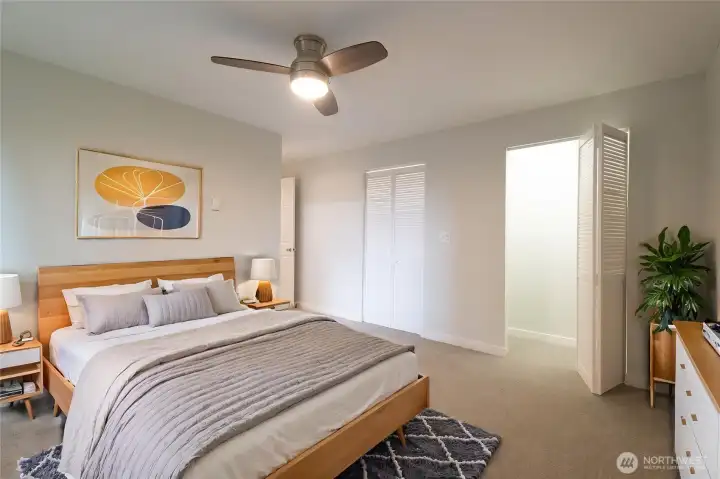VIRTUALLY-STAGED to show spaciousness of this bedroom!  Very large and private primary suite includes 2 closets and brand new paint and plush carpeting.  Bathroom just around the corner.