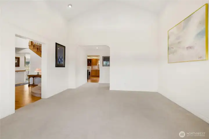 Living room with vaulted ceilings