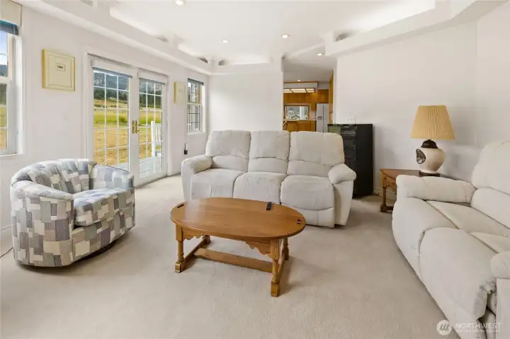 French doors open to the deck