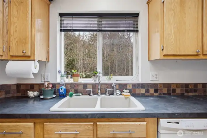 There is a whole lot of serenity and nature from the kitchen window!