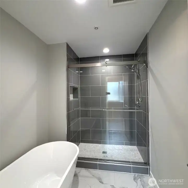 with soaking tub and separate shower