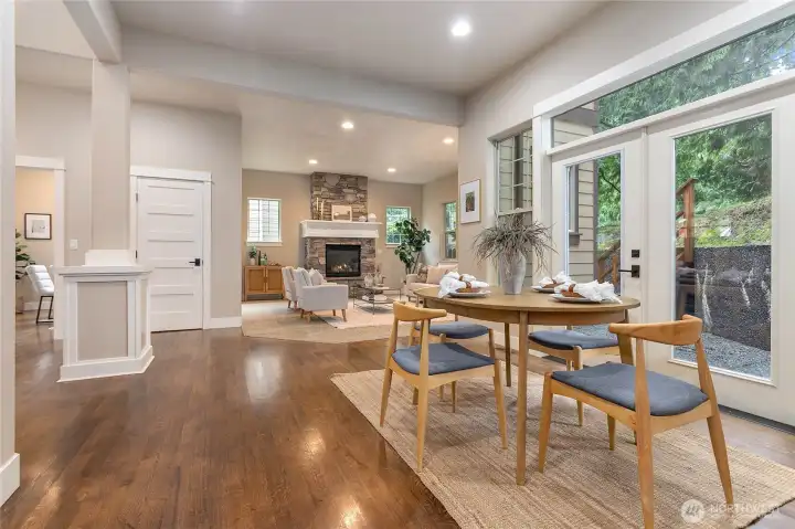 Large open floor plan with dining space