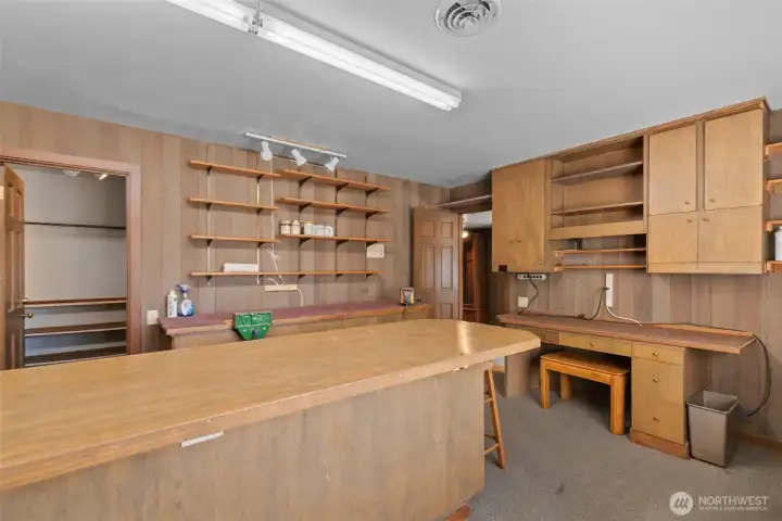 Lower floor 'hobby room' with closet. Could easily be converted back to a bedroom.  Also has outdoor access.