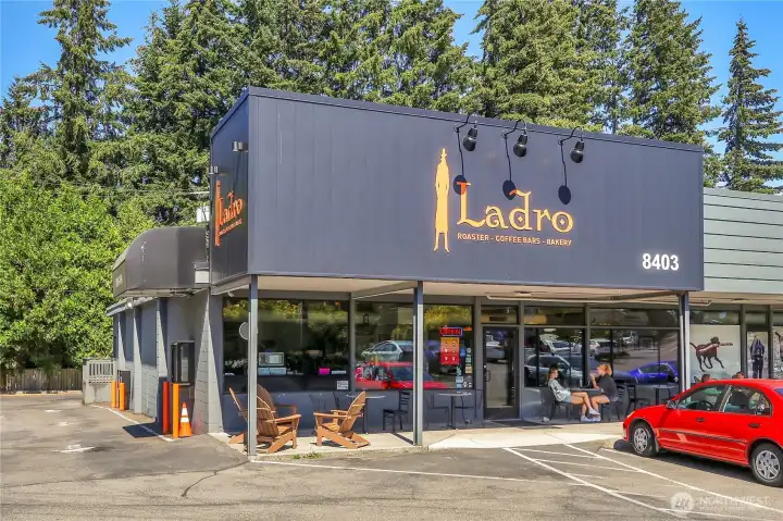 Caffe Ladro is directly across street and is part of the 5 Corner's charm
