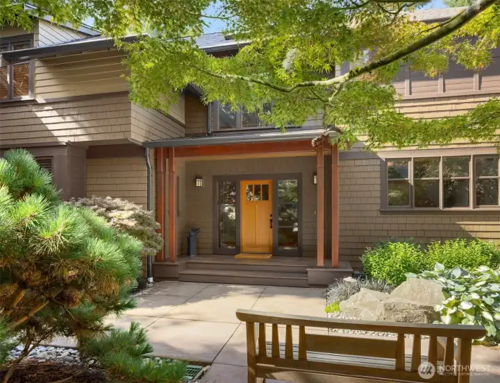 Guests are welcomed at the gracious covered entryway