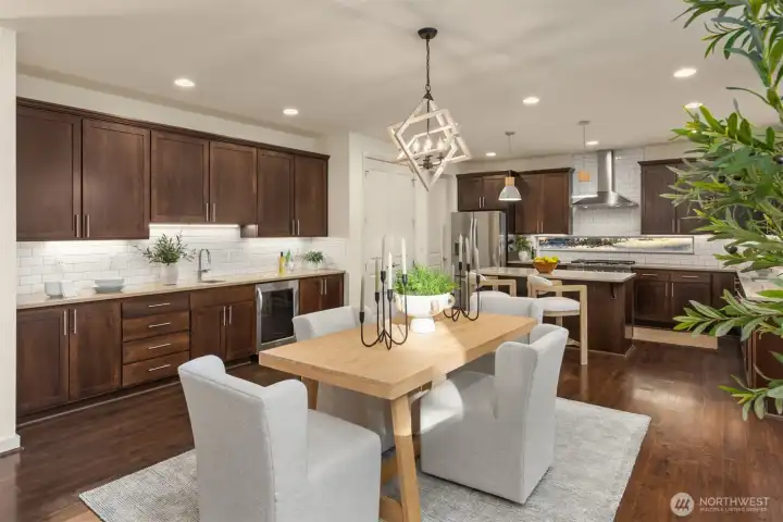 The dining area has a full buffet area with abundant additional storage, subway backsplash and undercabinet lighting. The dining area has a full buffet area with abundant additional storage, subway backsplash and undercabinet lighting.