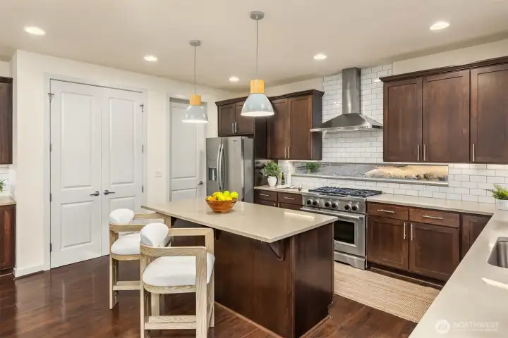 The double doors hide a large pantry. The single door leads to the single garage door bay. The double doors hide a large pantry. The single door leads to the single garage door bay.