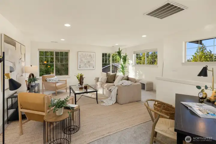 At the top of the stairs you will find a large bonus room. Great additional space for gaming, a second home office, media room or home gym. At the top of the stairs you will find a large bonus room. Great additional space for gaming, a second home office, media room or home gym.