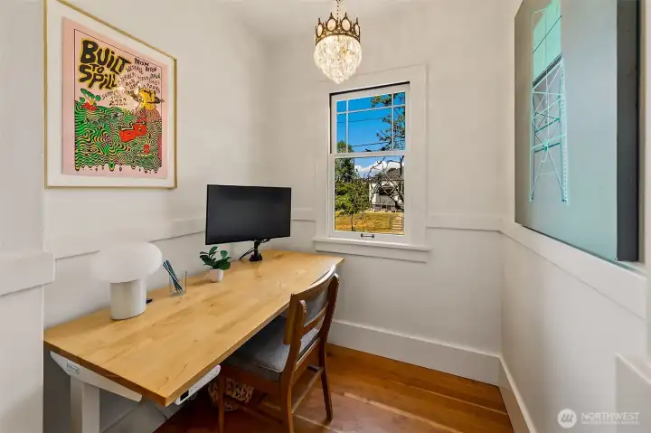 A breakfast nook easily doubles as an office or homework area when needed. A breakfast nook easily doubles as an office or homework area when needed.