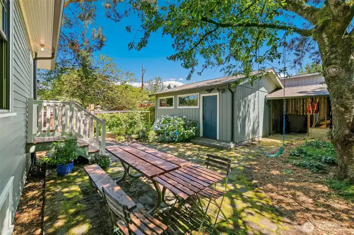 A brick courtyard, covered shed for additional storage equals plenty of room to grill, play, entertain or just relax. A brick courtyard, covered shed for additional storage equals plenty of room to grill, play, entertain or just relax.
