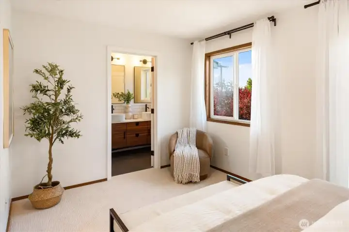 Primary suite is spacious and has an attached full bathroom and walk-in closet. Primary suite is spacious and has an attached full bathroom and walk-in closet.