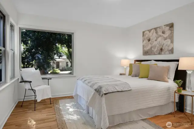 one of two bedrooms on the main floor, this one overlooks the front of the house