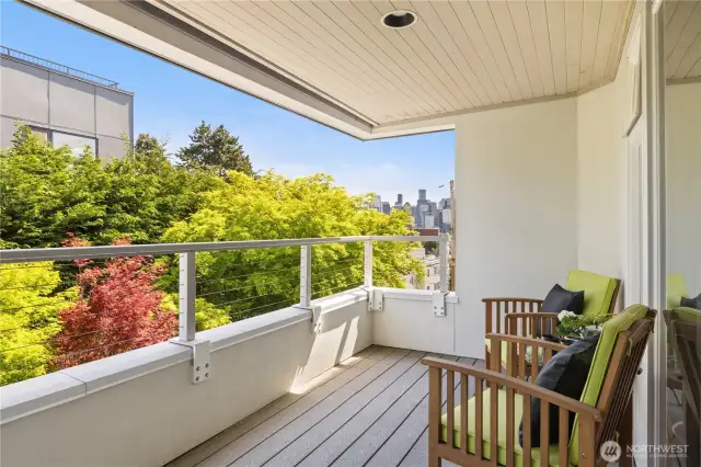 There is an amazing city view from the deck.