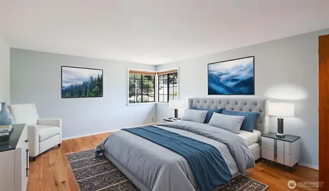 Virtually staged primary bedroom.