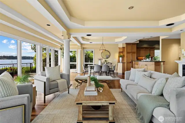 Thoughtfully reimagined with an extensive, high-quality remodel in 2002, the home features a light-filled floor plan with warm Eucalyptus floors, French doors, and expansive view decks and balconies that invite indoor-outdoor living.