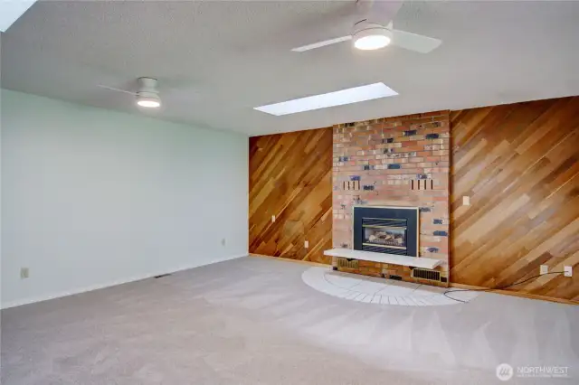 Family room with gas brick fireplace