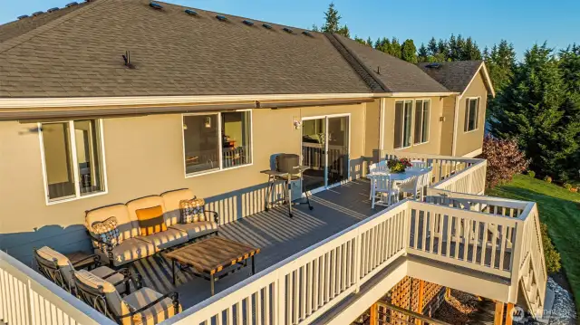 Oversized deck with electric awnings for all-season enjoyment