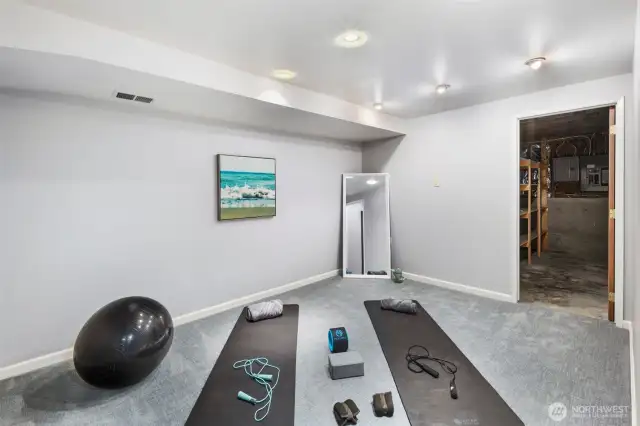 Work out room with large storage closet
