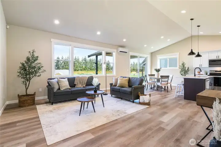 Lots of natural light into the living, dinning room and kitchen