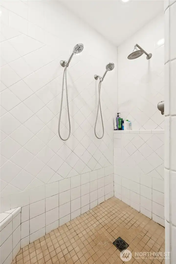 Oversized spa shower in main bathroom