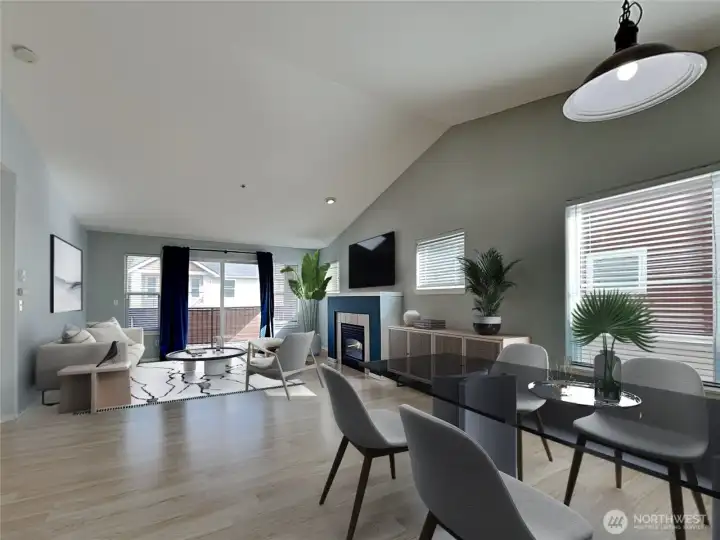 Welcoming entry with virtually staged dining and living rooms