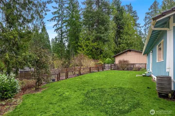 Nice large backyard with fenced garden area.