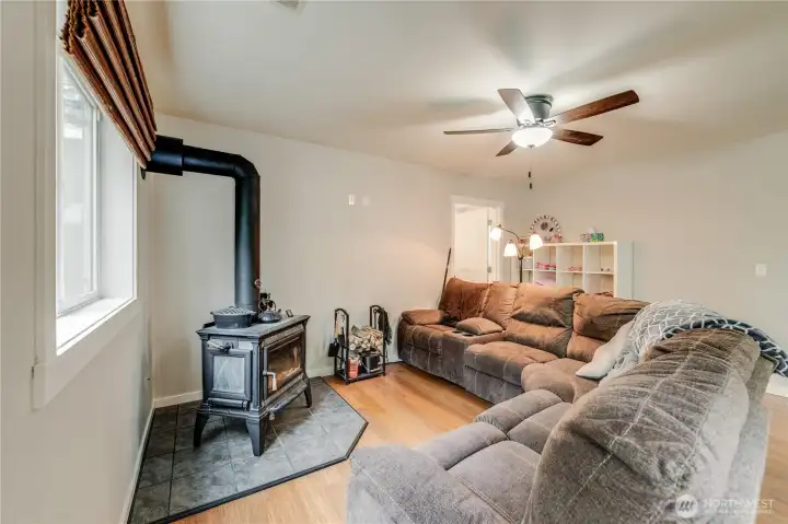 Family Room with Wood Burning Stove