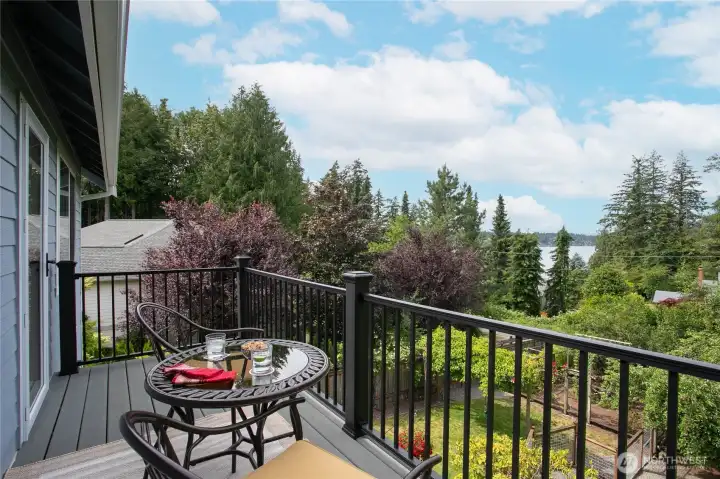 Private deck overlooking the backyard and lake Private deck overlooking the backyard and lake