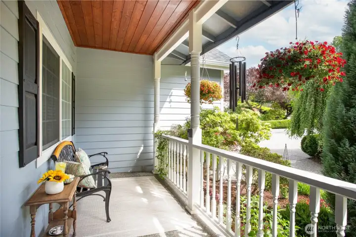 Covered front porch with wood soffits Covered front porch with wood soffits