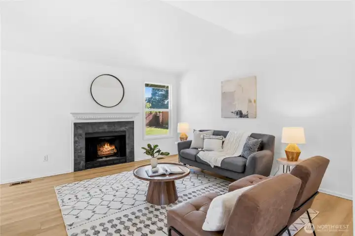Cozy Gas Fireplace  Gather with family and friends around the warm and inviting gas fireplace, creating the perfect atmosphere for relaxing evenings and holiday celebrations.