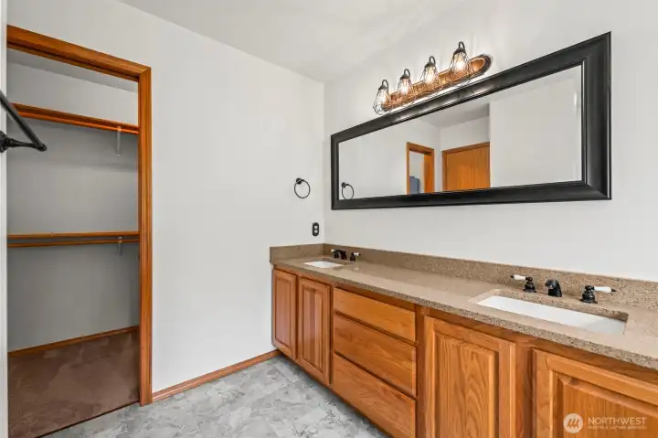 double vanity and walk in closet in primary