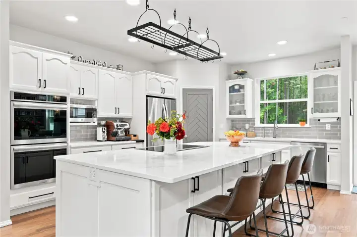 Quartz countertops and tile backsplash Quartz countertops and tile backsplash