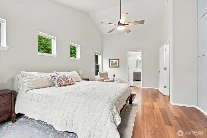 Primary suite with soaring ceilings Primary suite with soaring ceilings