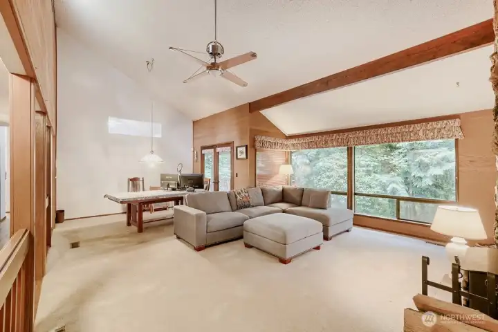 A comfortable setting for everything from quiet mornings to lively celebrations. French doors off the dining area open to a small covered deck. A comfortable setting for everything from quiet mornings to lively celebrations. French doors off the dining area open to a small covered deck.